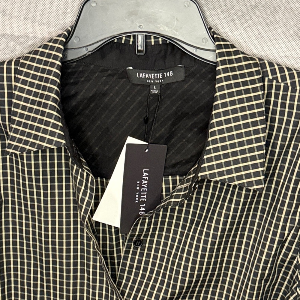 Lafayette 148 New York Men's Black and Cream Checkered Shirt